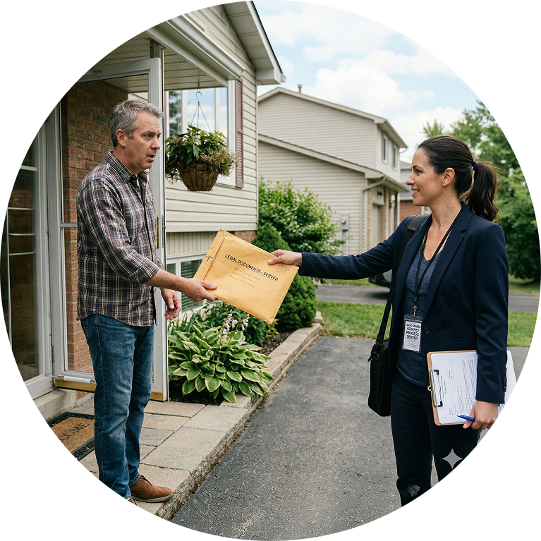 private investigator serving a someone at their home